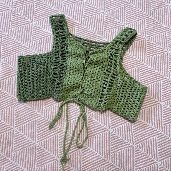 Hand Crotchet Corset Cropped Tank Top L - Picture 4 of 6
